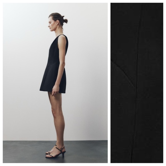 NWT. Zara ZW Collection Black Viscose Blend Voluminous Short V-Neck Dress Size S - Picture 3 of 11